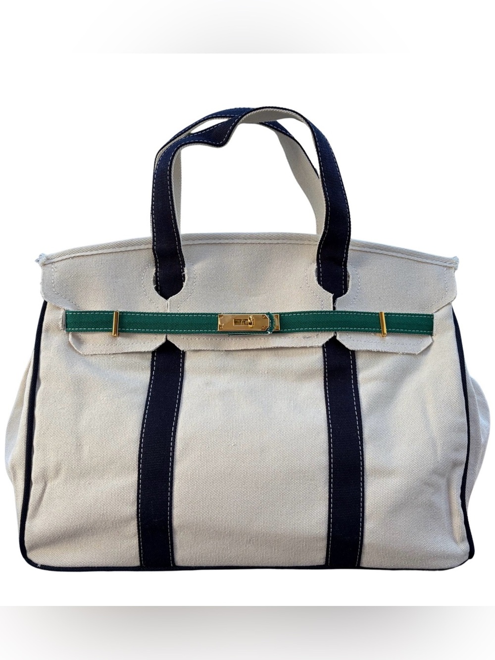 Boatkin Bag, FREE 4-Piece Styling Kit, Structured Canvas Boat Tote, BLUE & GREEN - Picture 4 of 9